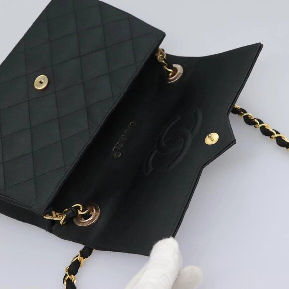 CHANEL Matelasse 23 Single Flap Chain Bag Satin Black Gold CC Auth - Picture 9 of 15